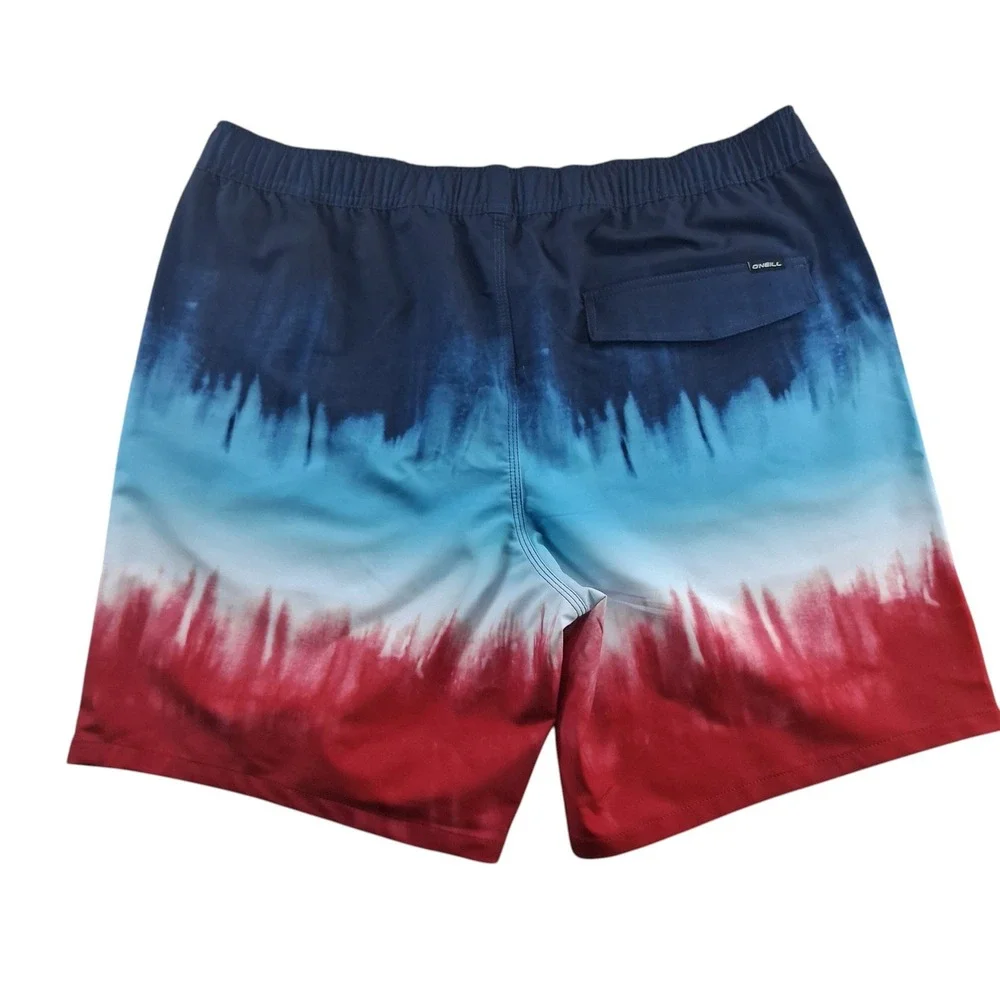 O'Neill Board Shorts Mens Size L Red White Blue Tie Dye Hyperfreak NEW